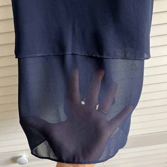 Navy blue  skinny strap top with beaded neck line. See through bottom. - Picture 5 of 6